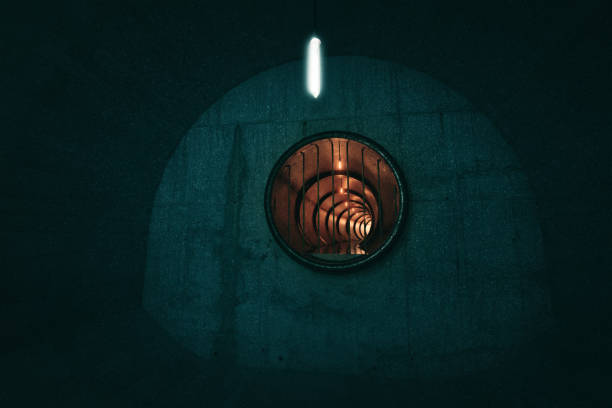 3d rendering of concrete round tunnel with railings