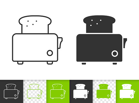 Bread toaster black linear and silhouette icons. Thin line sign of toast. Kitchen equipment outline pictogram isolated on white, color, transparent. Vector Icon of Bread toaster simple symbol close-up