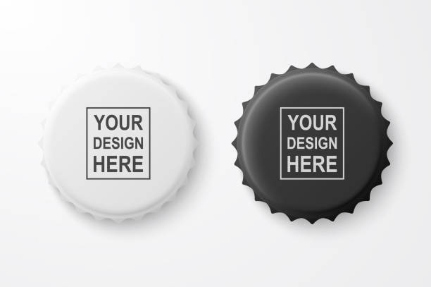 Vector 3d Realistic Black and White Blank Beer Bottle Cap Set Closeup Isolated on White Background. Design Template for Mock up, Package, Advertising. Top and Bottom View Vector 3d Realistic Black and White Blank Beer Bottle Cap Set Closeup Isolated on White Background. Design Template for Mock up, Package, Advertising. Top and Bottom View. aluminum sign mockup stock illustrations