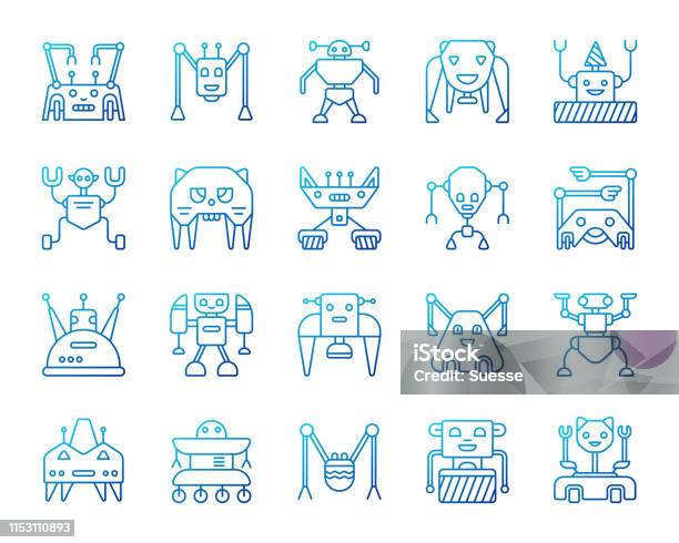 Robot Simple Color Line Icons Vector Set Stock Illustration - Download Image Now - Ant, Artificial, Artificial Intelligence