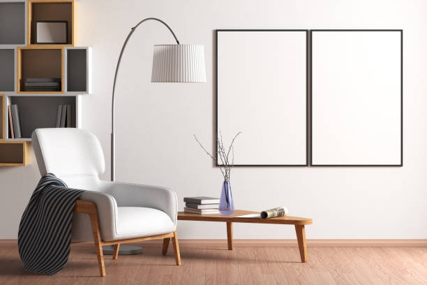 istock Blank poster mock up with black frame on the wall in living room interior 1153112737