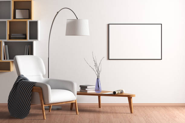 istock Blank poster mock up with black frame on the wall in living room interior 1153112751