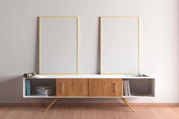 istock Blank vertical posters mock up with wooden frame 1153113286