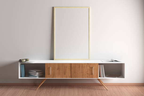 istock Blank vertical posters mock up with wooden frame 1153113307