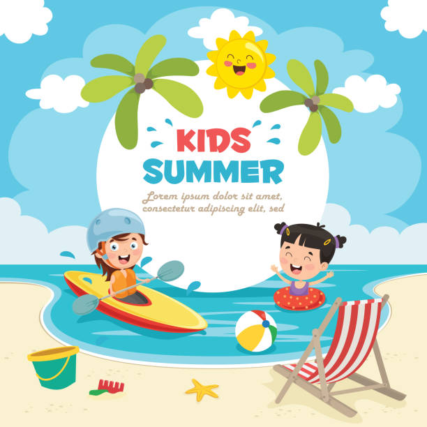 ilustrações, clipart, desenhos animados e ícones de ilustração do vetor de crianças do verão - summer camp sign child summer