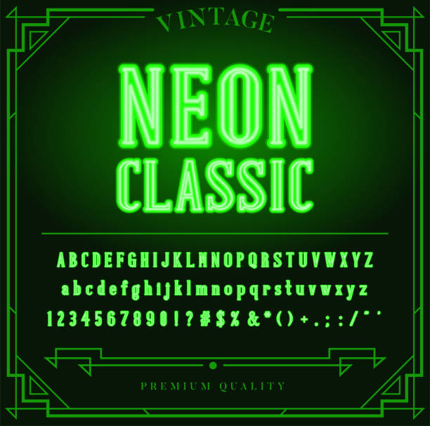 istock Bright Neon Alphabet Letters, Numbers and Symbols Sign in Vector. Night Show. 1153114720