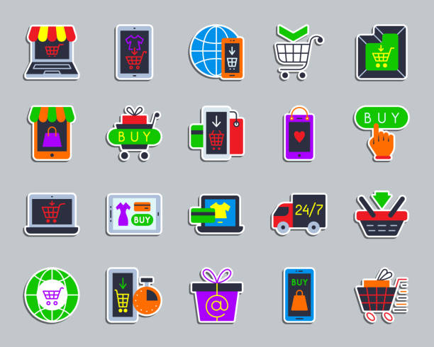 Online Shop patch sticker icons vector set vector art illustration