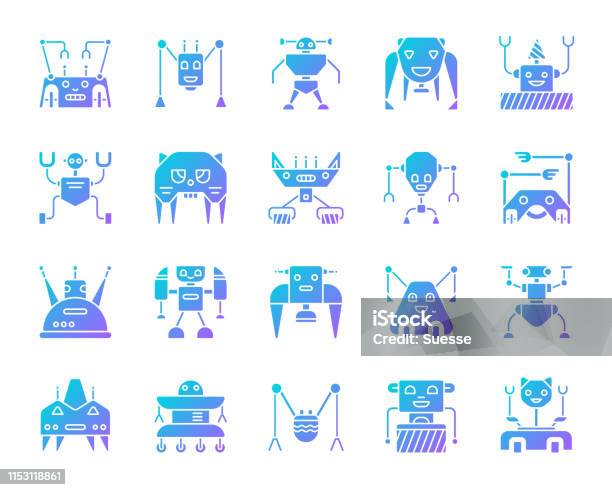 Robot Simple Gradient Icons Vector Set Stock Illustration - Download Image Now - Ant, Artificial, Artificial Intelligence