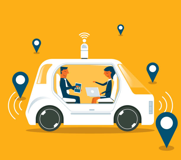 Autonomous self-driving car - Business people Autonomous Driverless Car With A Passenger In the Seat runaway vehicle stock illustrations