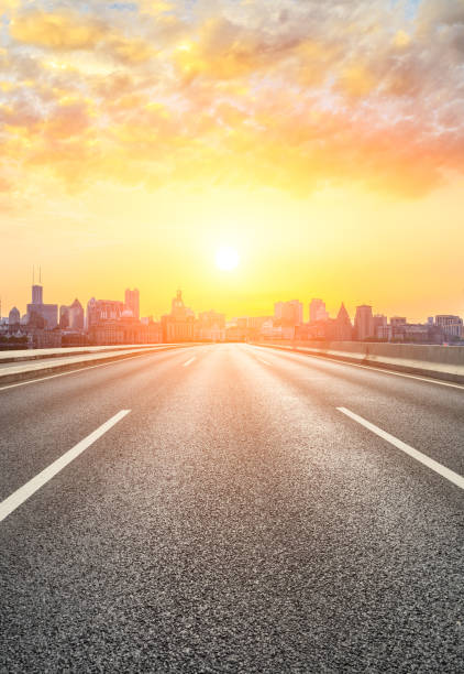 istock Shanghai bund skyline and empty asphalt highway 1153135784