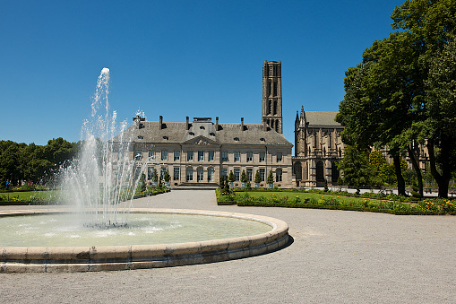 Limoges, France-07 16 2014:The Saint-Étienne Cathedral and the Musée des Beaux Arts in the Archbishop garden, which is easily accessible from any part of Old Town Limoges, the capital of the Haute-Vienne department and was the administrative capital of the former Limousin region in west-central France.