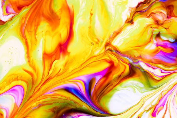 Watercolor and acrylic abstract. Colorful background. Mix, splashes and drawings of colors: red, yellow, blue, green, brown, white background stock photo