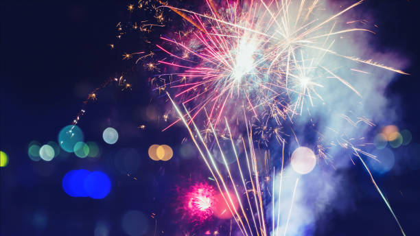 istock Abstract colorful fireworks for design banners, invitations and greeting cards. Background festive New Year with fireworks, Vector illustration. 1153172005
