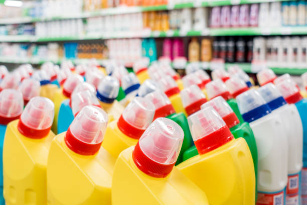 istock Lid plastic water bottle in the market. multi-colored plastic bottle caps 1153172616