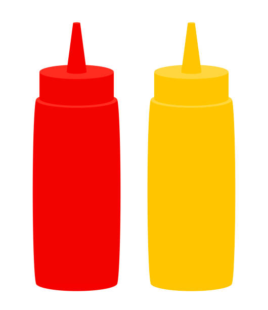 ketchup und senf - mustard bottle sauces condiment stock-grafiken, -clipart, -cartoons und -symbole