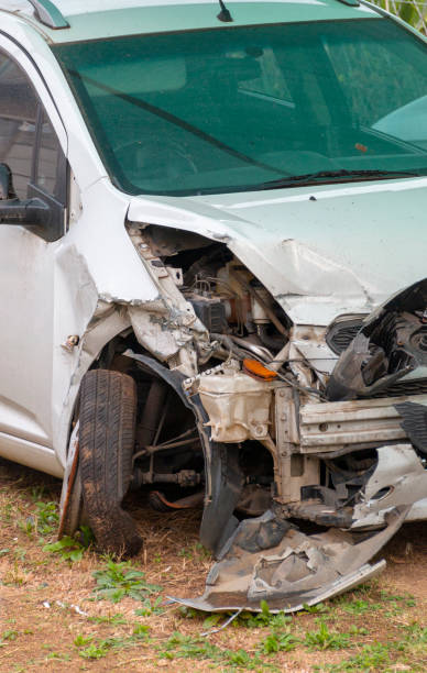 istock A small white car that has been in a serious accident 1153177018