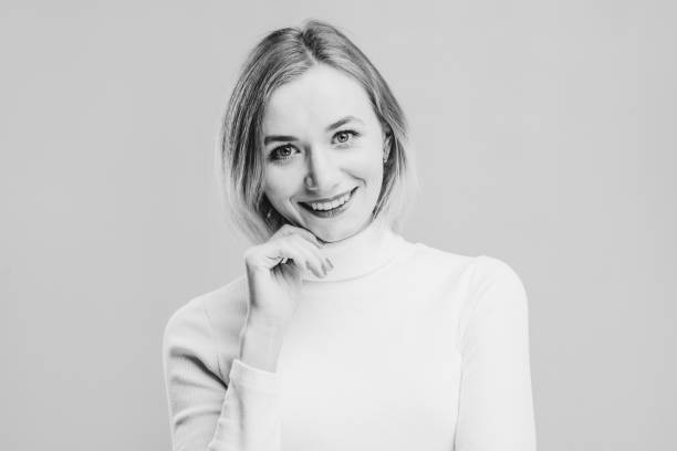 black and white female smiling portrait