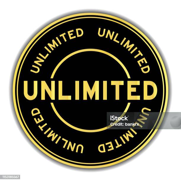 Black And Gold Color Word Unlimited Round Seal Sticker On White Background Stock Illustration - Download Image Now