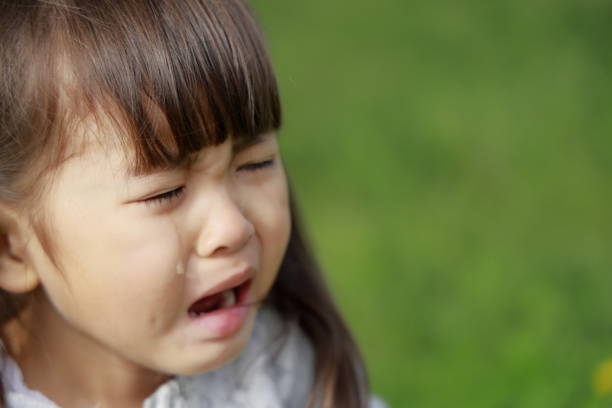 Japanese girl crying on the grass (4 years old)
