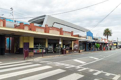 Melbourne, Australia - March 3, 2019: the new Murrumbeena Railway Station, on the Pakenham and Cranbourne lines,opened in 2018. It is a new elevated skyrail station in the metropolitan Metro system.