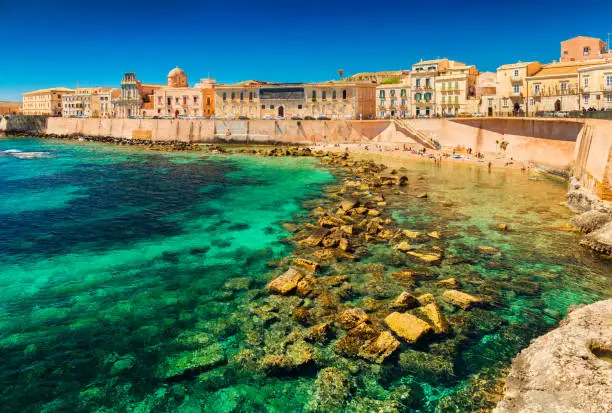 Cityscape of Ortygia, the historical center of Syracuse, Sicily, Italy.
