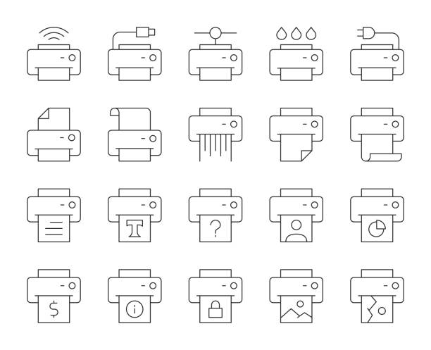 Printer - Thin Line Icons Printer Thin Line Icons Vector EPS File. transfer print stock illustrations