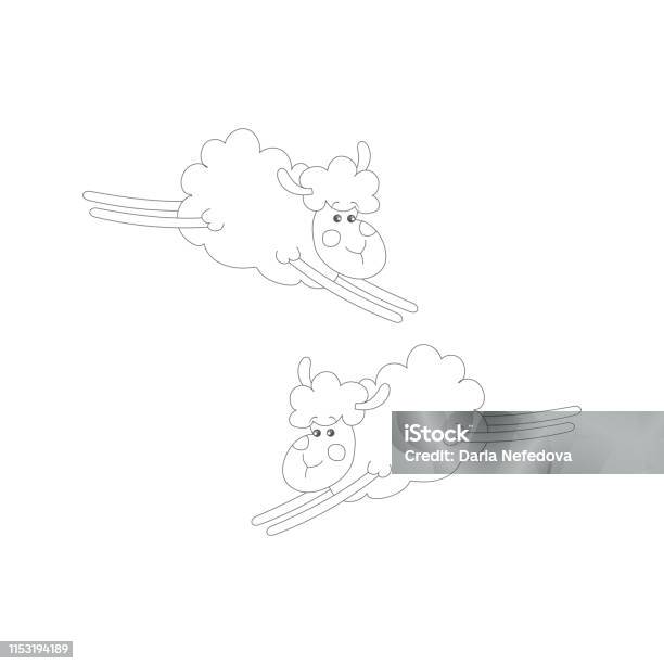 Isolates Black And White Jumping Sheep In Cartoon Style Stock Illustration - Download Image Now