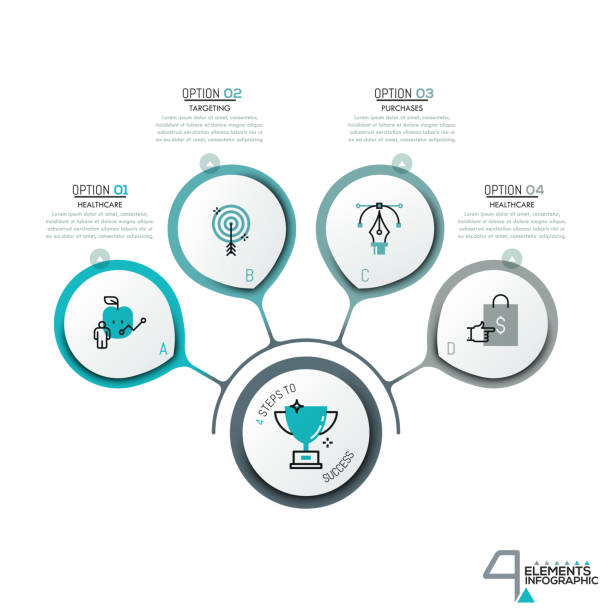 ilustrações, clipart, desenhos animados e ícones de elementos circulares com pictogramas em estilo de linha fina - flowchart diagram organization algorithm