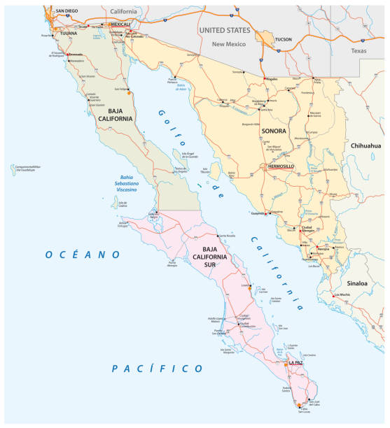 fahrplan der mexikanischen bundesstaaten sonora, baja california und baja california south - sonora state stock-grafiken, -clipart, -cartoons und -symbole