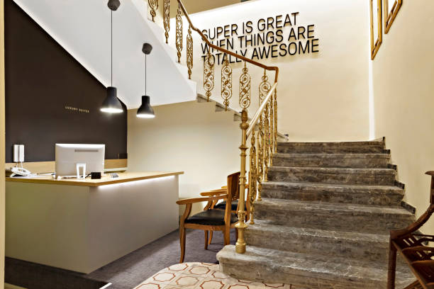 istock Interior of a hotel lobby with reception desk 1153200087