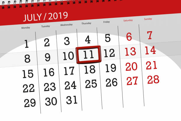 istock Calendar planner for the month july 2019, deadline day, 11 thursday 1153201327