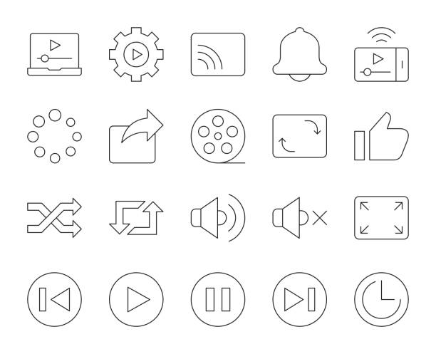 비디오 스트리밍-얇은 라인 아이콘 - resting interface icons play symbol stock illustrations