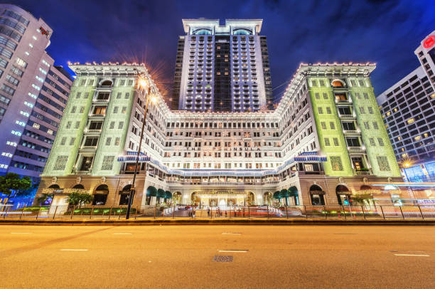 Kowloon, Hong Kong - December 13, 2016: Night exterior view of Peninsula hotel.