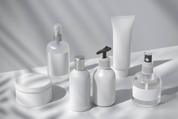 Cosmetic bottles set Cosmetic bottles set with liquid, spray; tube; cream, gel, lotion. Set of beauty product packages. 3d illustration perfume sprayer photos stock pictures, royalty-free photos & images