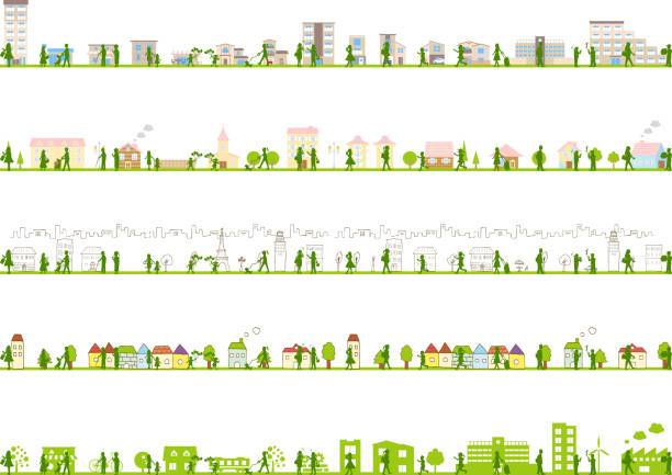 ilustracja krajobrazu miejskiego - factory environment city environmental conservation stock illustrations