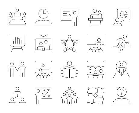 Business Meeting Thin Line Icons Vector EPS File.