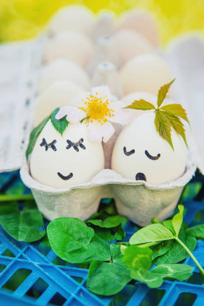 istock homemade eggs with beautiful faces and a smile. Selective focus. 1153214297
