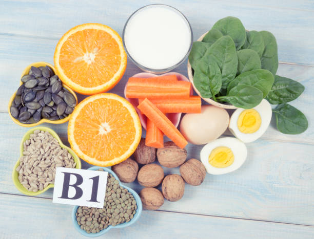 istock Ingredients containing vitamins B1 (thiamine). Healthy eating concept. 1153215663