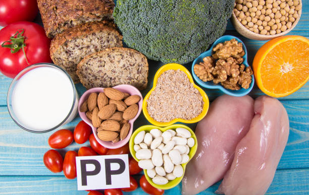 istock Nutritious ingredients and products containing vitamin B3 (PP, niacin) and other natural minerals, concept of healthy lifestyle and nutrition. 1153216089