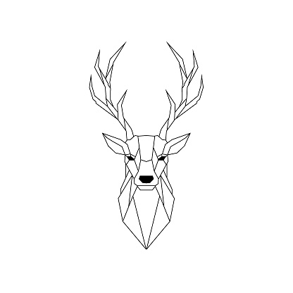 Geometric Deer illustration isolated on white background. Vector animal emblem.
