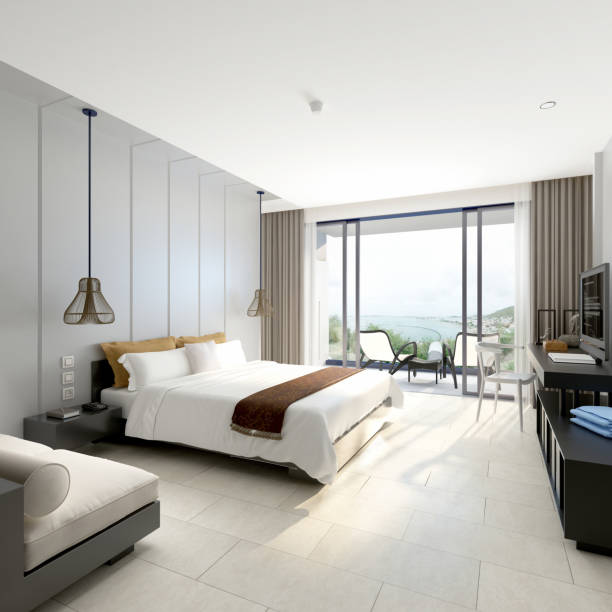 3d render of luxury hotel room - hotel suite imagens e fotografias de stock