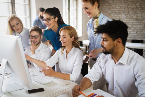 istock Creative business people working on business project in office 1153225962