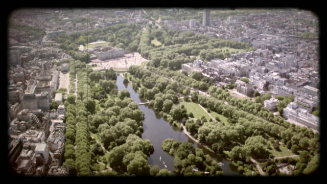 Old Film Aerial View of Mayfair, London, UK. 4K