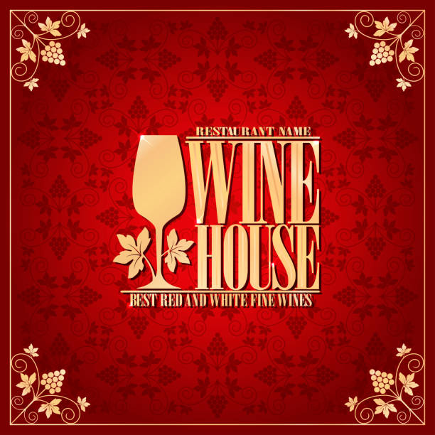 ilustrações de stock, clip art, desenhos animados e ícones de wine house best red and white fine wines gold frame with wineglass - wineglass wine glass red wine