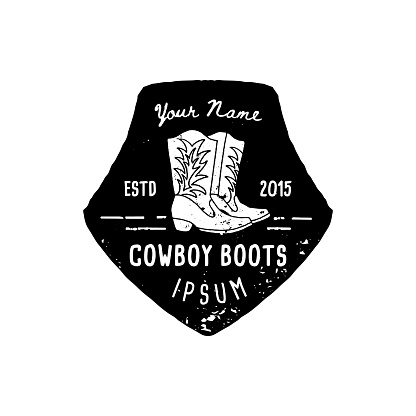 Western Logo Cowboy Boots Hand Draw Grunge Style Wild West Symbol Sing ...