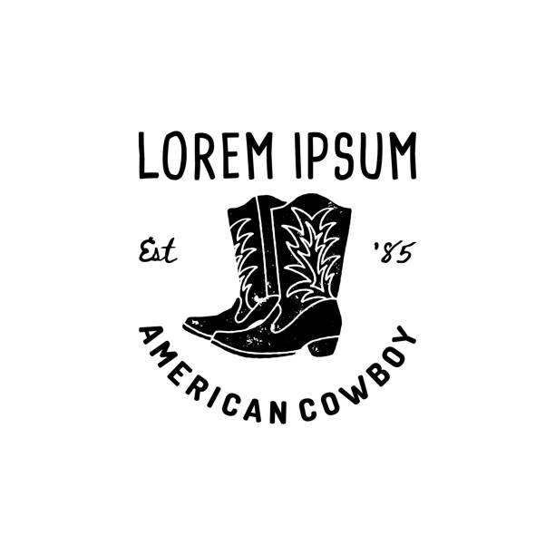 Western Logo American cowboy boots hand Draw Grunge style. Wild West symbol sing of a cowboy boots and Retro Typography. Western Logo American cowboy boots hand Draw Grunge style. Wild West symbol sing of a cowboy boots and Retro Typography. Vintage Emblem for print, poster, t-shirt, cover, banner or other business shoe tattoo stock illustrations