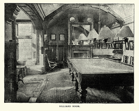 Billiard room, at Ditchingham House, Norfolk 1890s