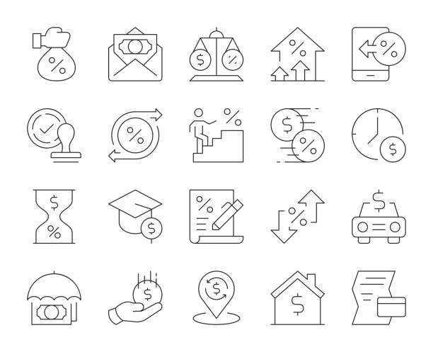 Loan and Interest - Thin Line Icons Loan and Interest Thin Line Icons Vector EPS File. financial advisor percentage sign business finance stock illustrations
