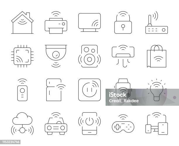 Internet Of Things Thin Line Icons Stock Illustration - Download Image Now - Icon Symbol, Internet of Things, Security Camera