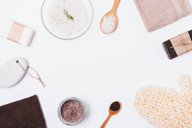 istock Flat lay frame of items and cosmetic products 1153239010